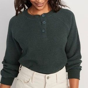 Waffle Knit Henley top for women
